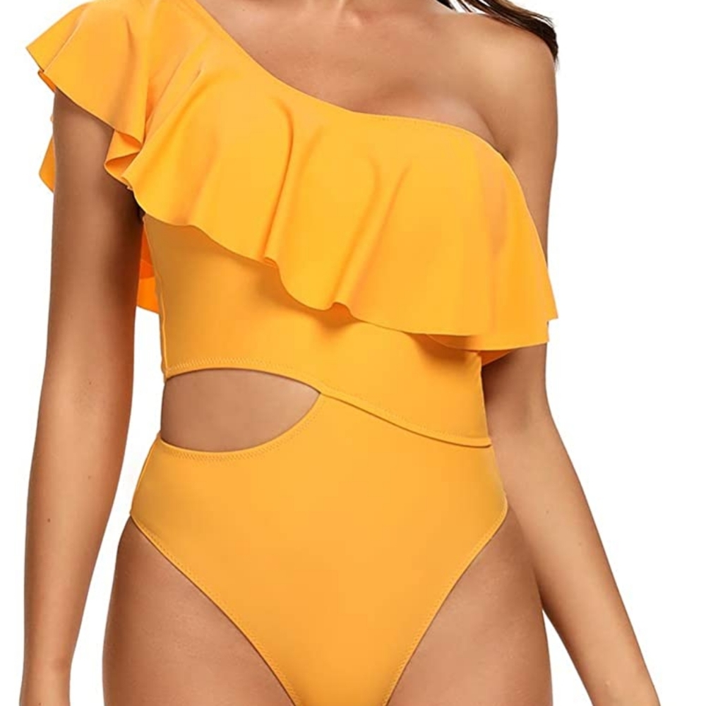 Dixperfect Women's Cutout Ruffled One Shoulder One Piece Swimsuit Bathing Suit